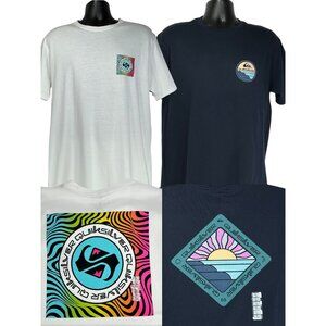 QUIKSILVER Graphic TShirts Sz L Bundle Navy & White Multicolor Logos 100% Cotton
